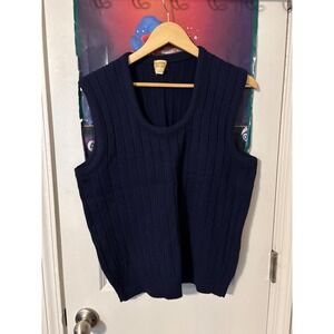 Vintage Drummond Navy Blue Ribbed Knit Sweater Vest Mens Large Wintuk 60s